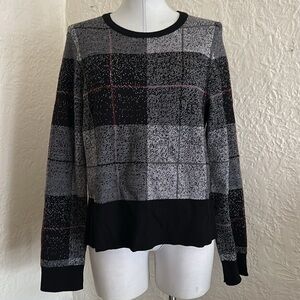 Rag & Bone Tegan 100% Merino Wool Plaid Sweater Large Black Gray Maroon